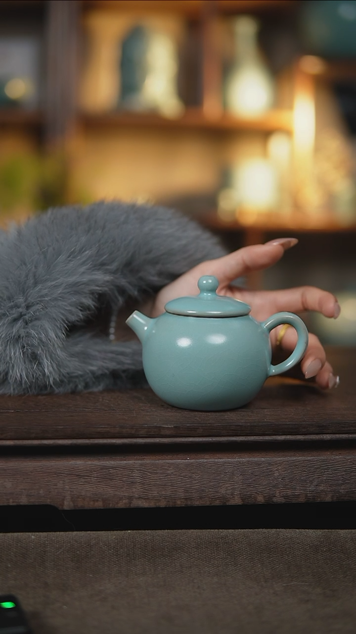 【闪购商品】杯仿古天青小苹果壶大瑕