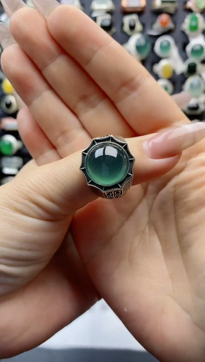 【闪购商品】翡翠戒指银S925镶嵌天然翡翠男戒