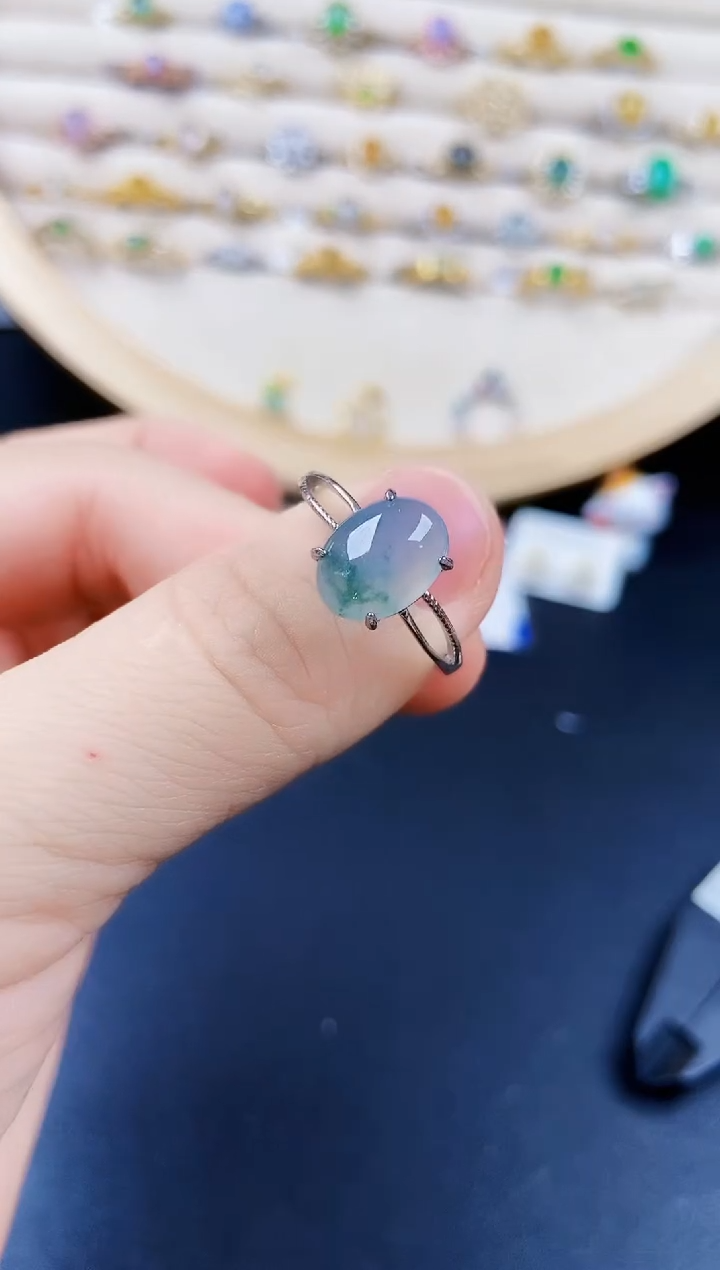 翡翠戒指银S925镶嵌41414141