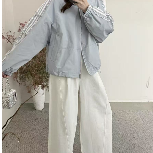 XY-【韩国原单】蕾丝花边时尚百搭立领外套韩版长CS-925121袖外套