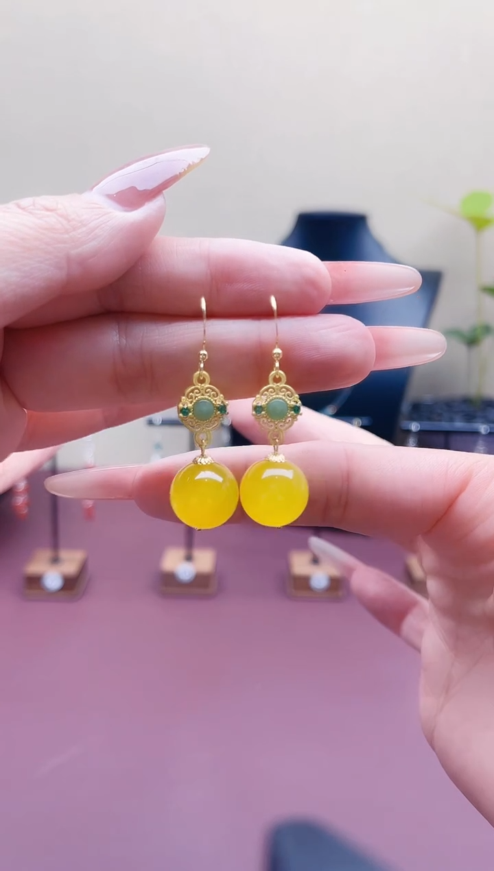 未镶嵌耳饰玛瑙/玉髓00黄色国风14