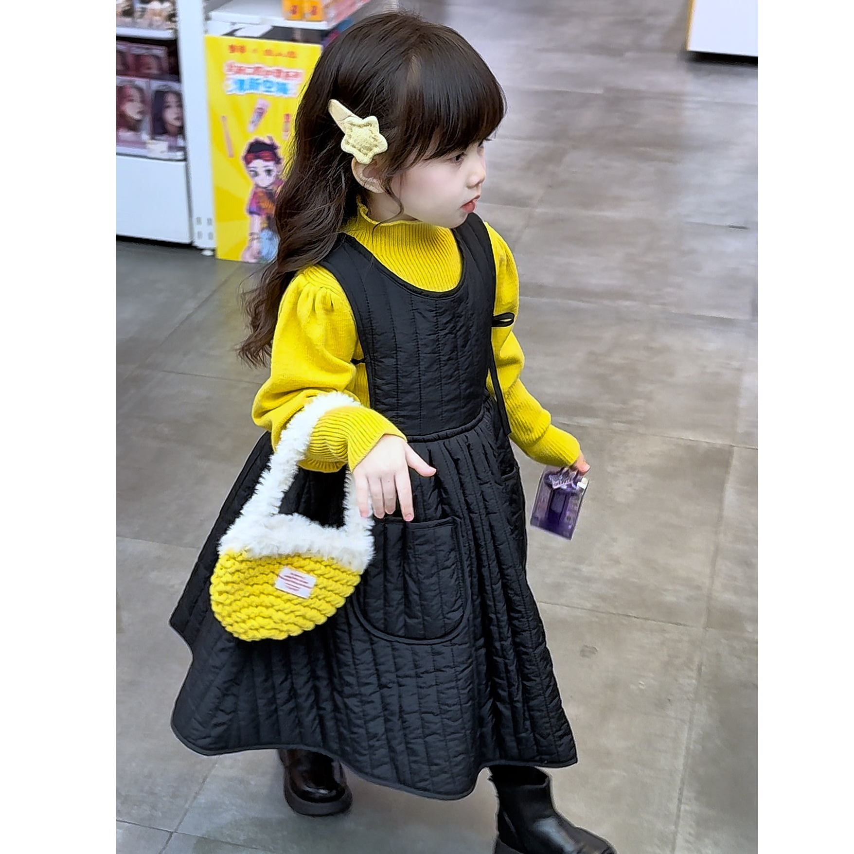 2025冬儿童套装韩版女童无袖绗棉系带裙儿童加厚纯色背心裙