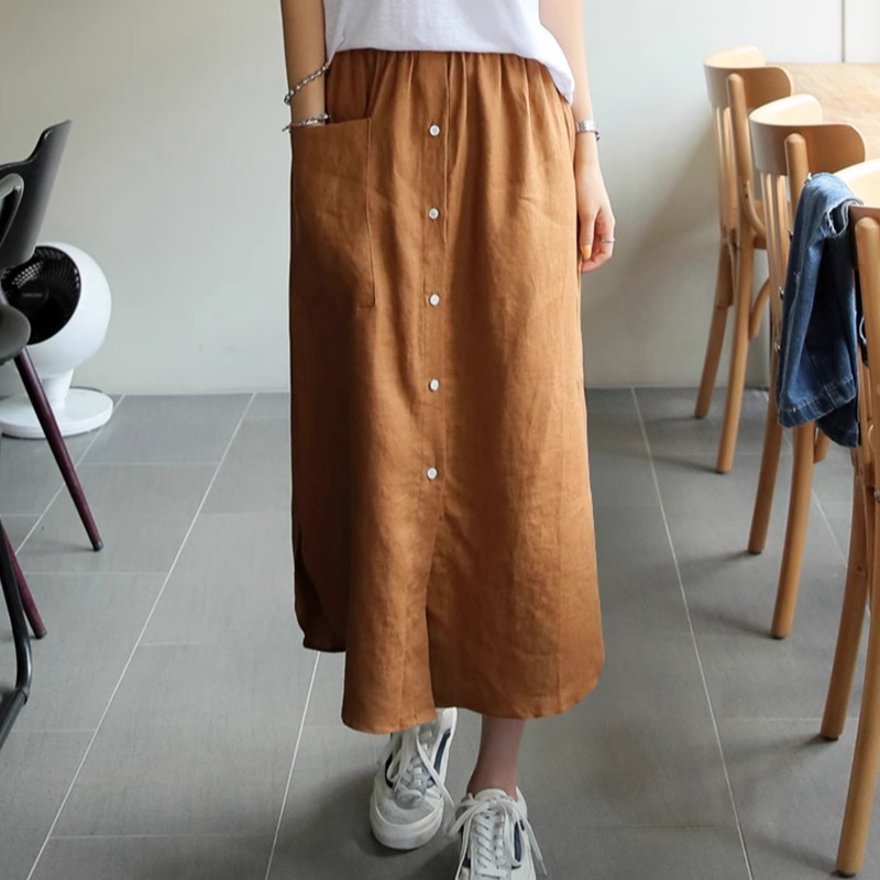 未开价不发货  棉麻半身裙子开叉宽松直筒裙夏女中长款百搭半裙