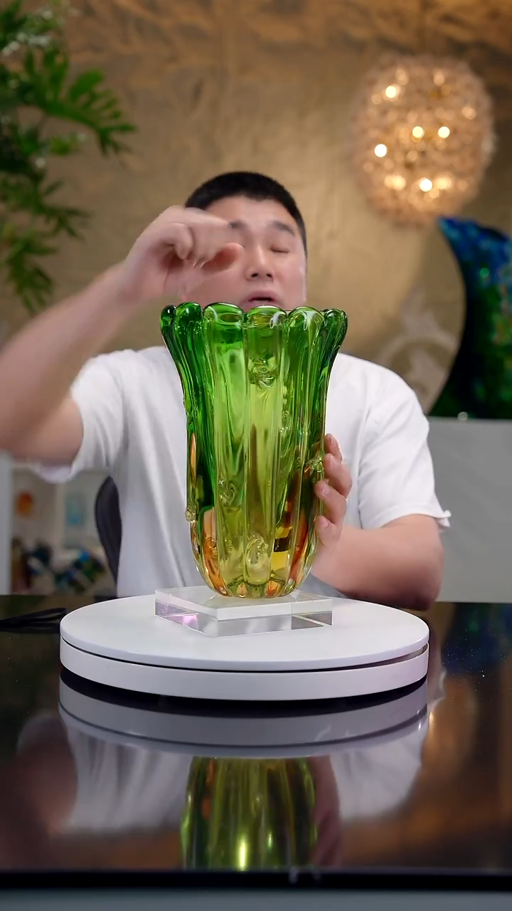 手工艺品琉璃黄绿色设计款花器