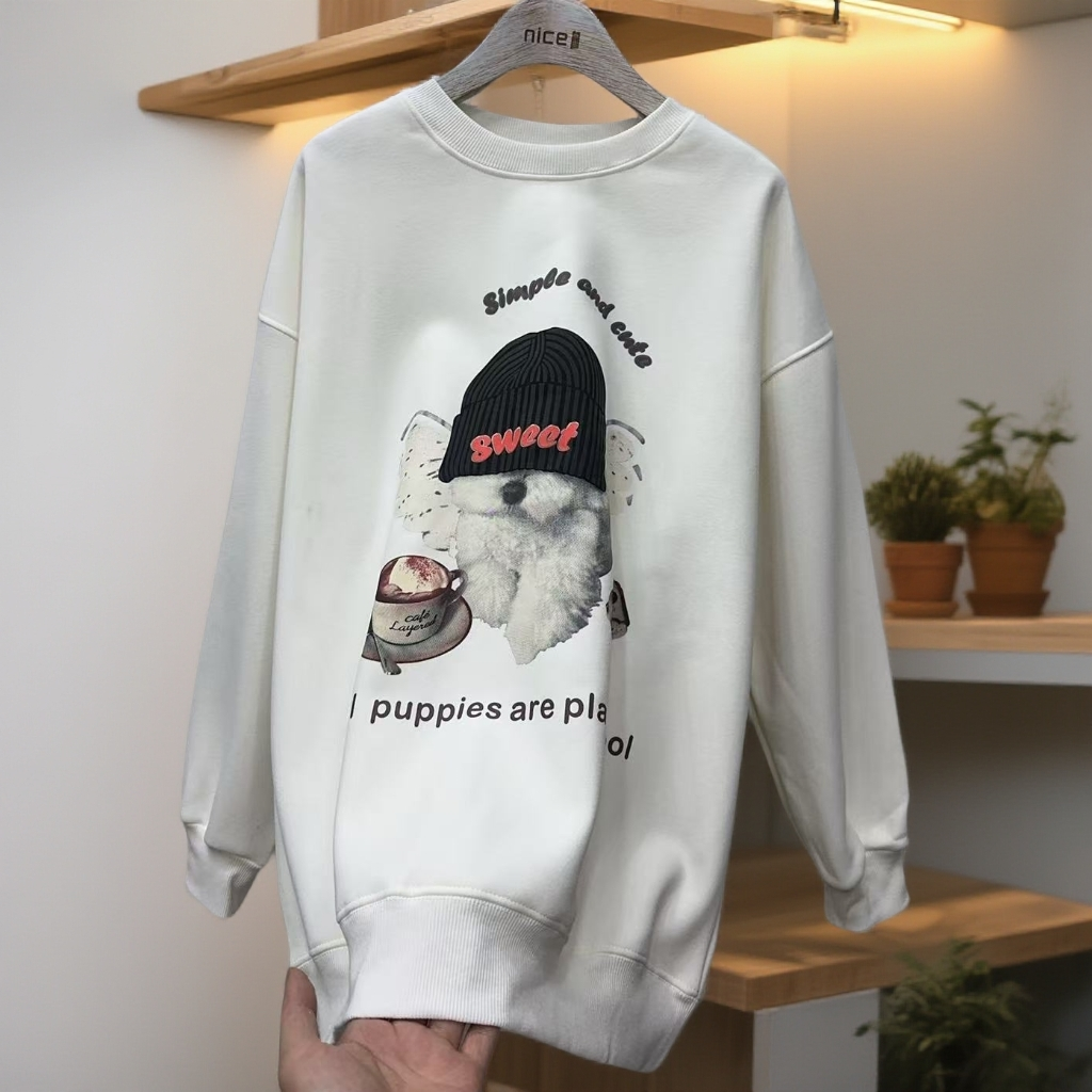 9929#【衣长70】秋冬款圆领加绒潮流时尚印花宽松休闲卫衣