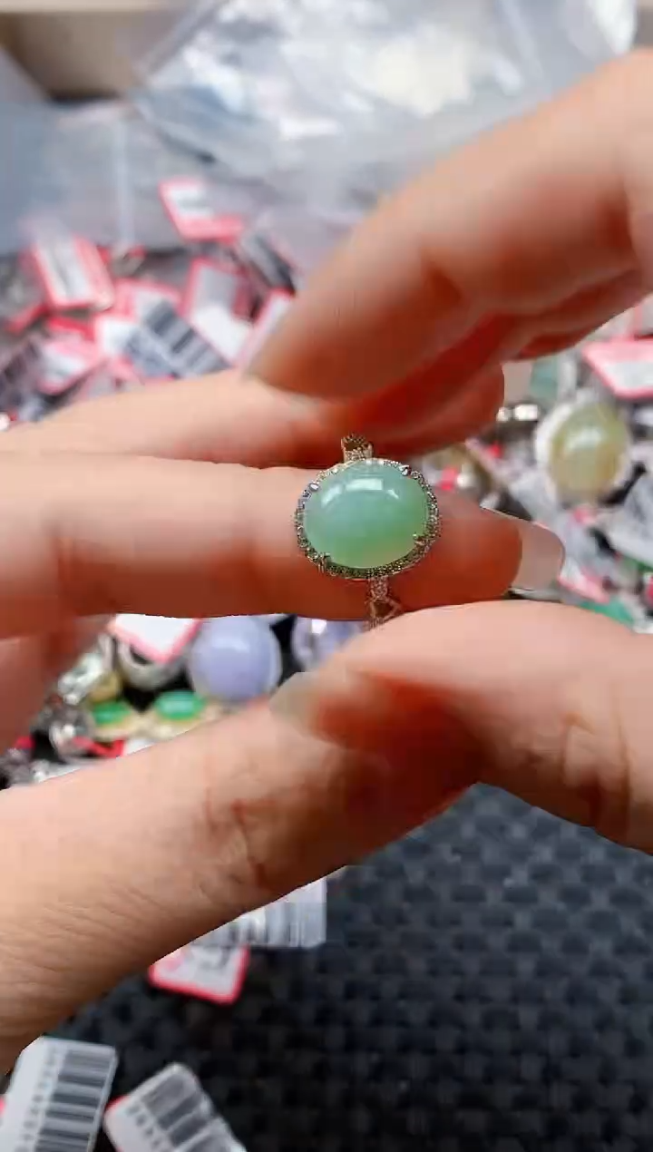 银S925镶嵌戒指翡翠天然A货缅甸翡翠
