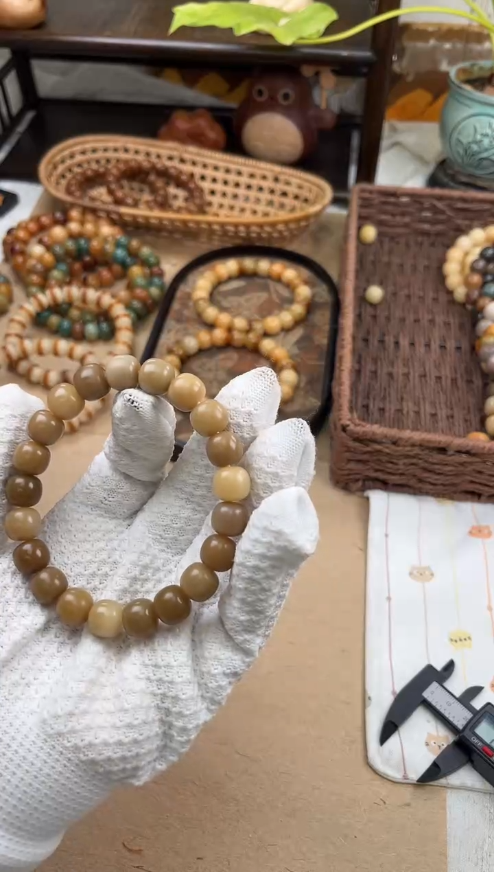 手串菩提根/象牙果a674 卡11.5 干磨奶咖老料