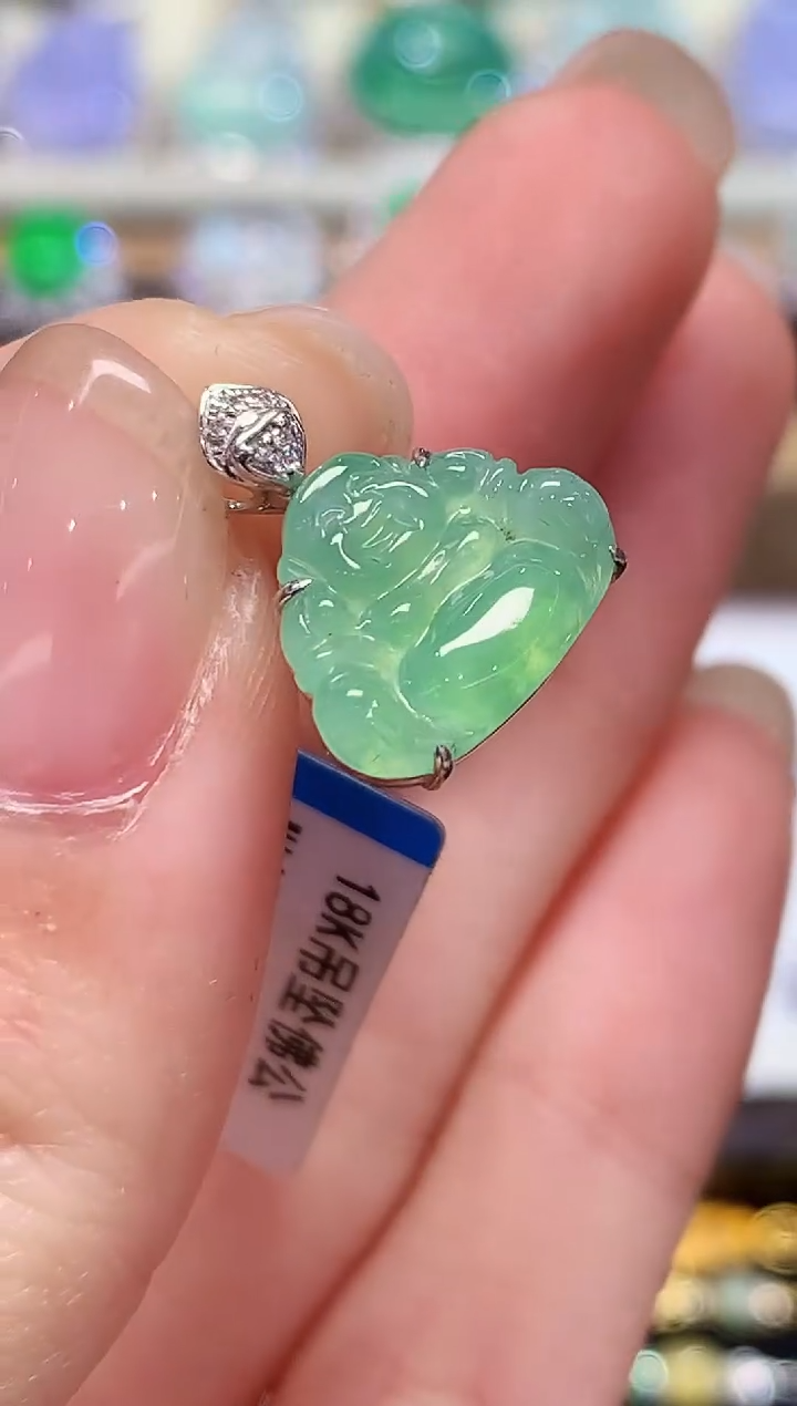 吊坠(不含链)18K金镶嵌翡翠L1289多样性发其一