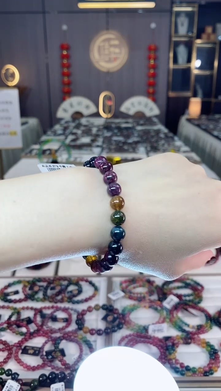 未镶嵌老矿碧玺色标彩虹单圈手串7mm+碧玺dan多样性发货一条