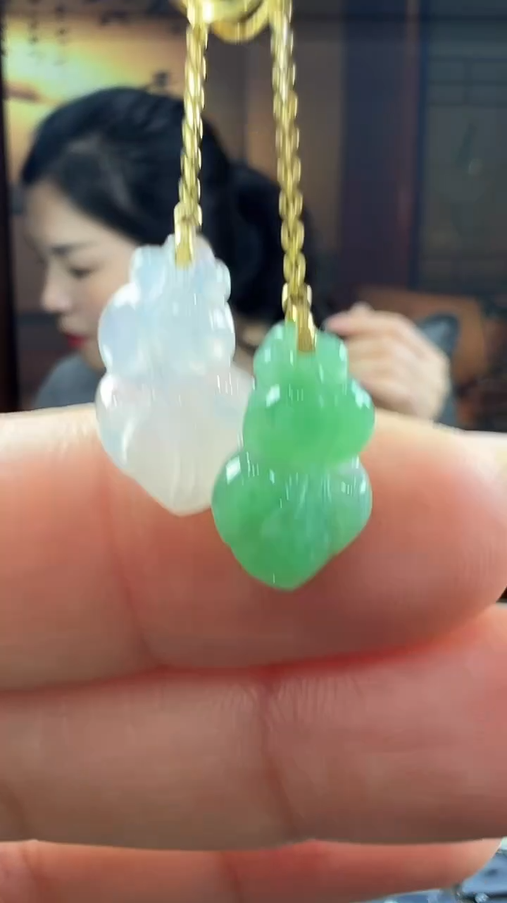 18K金镶嵌挂件翡翠双鱼 不含链