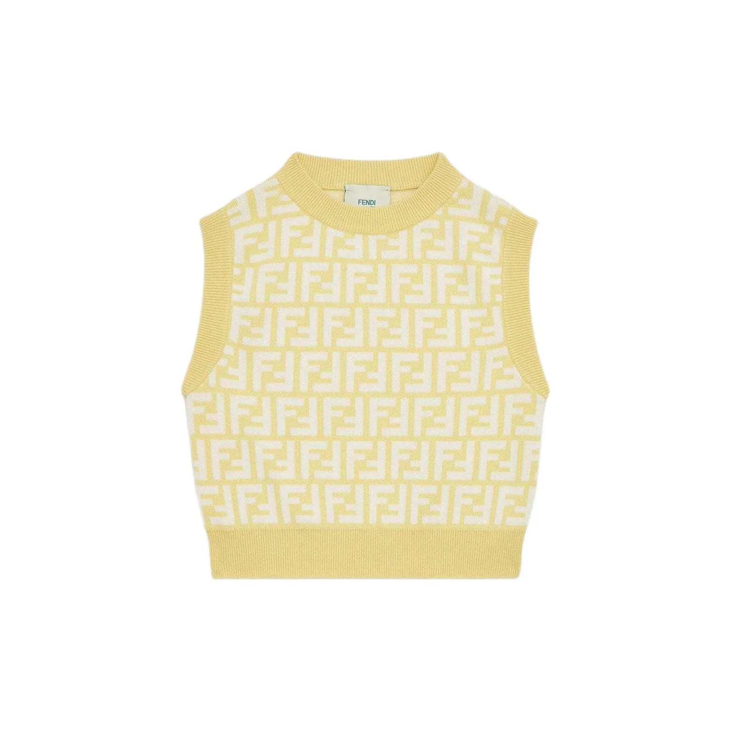 未使用 FENDI/芬迪 毛衣 Logo字母印花圆领套头无袖 黄色