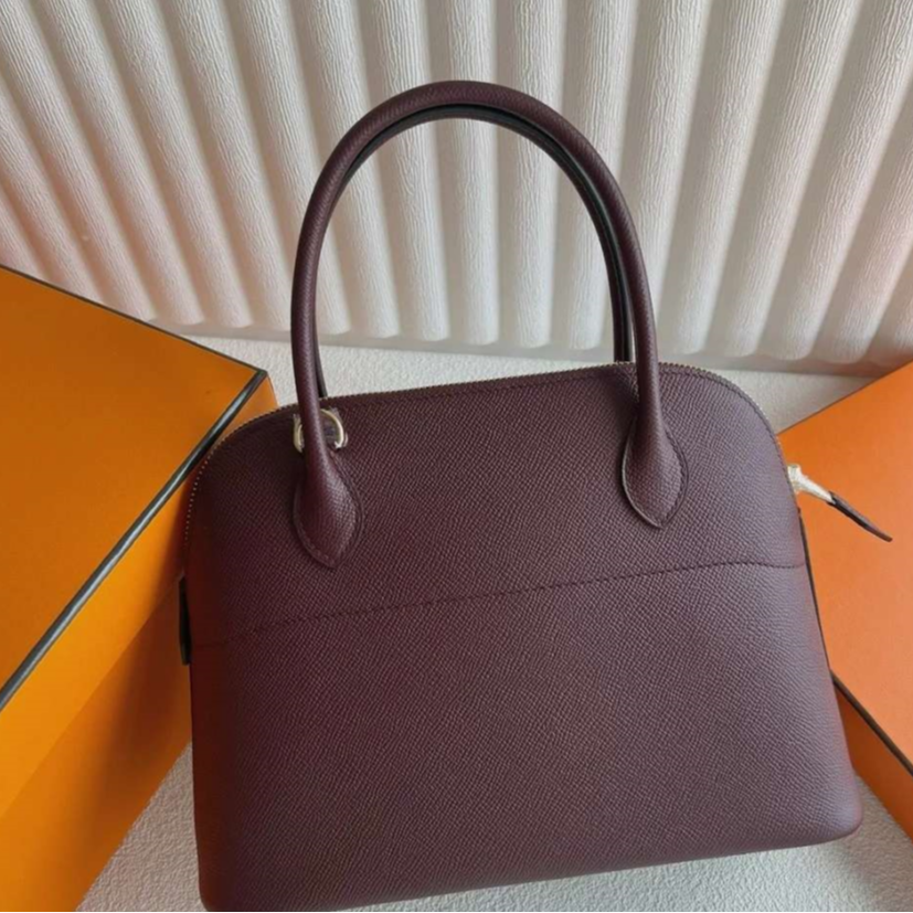 99新 Hermes/爱马仕 小花6枫保龄球包 35爱马仕红 框E刻 金扣 