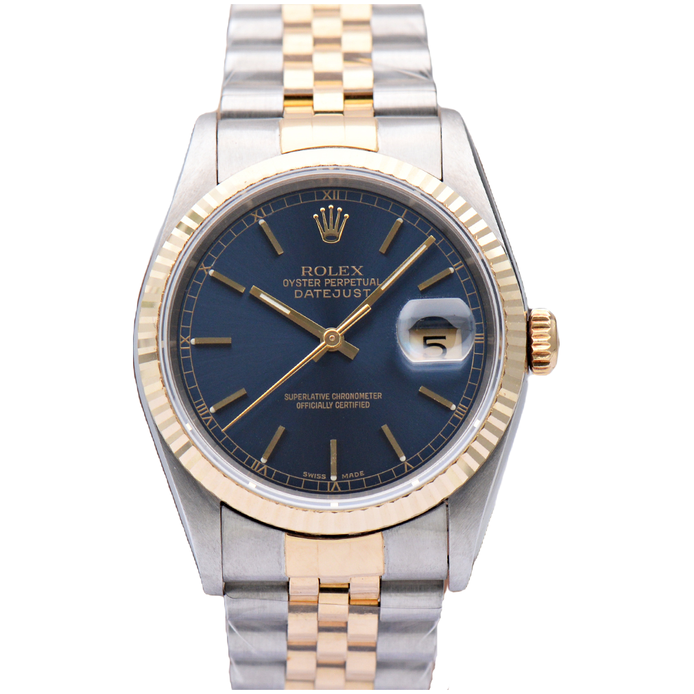 99新 Rolex/劳力士 日志型16233原装蓝盘间黄金36mm自动机械男表