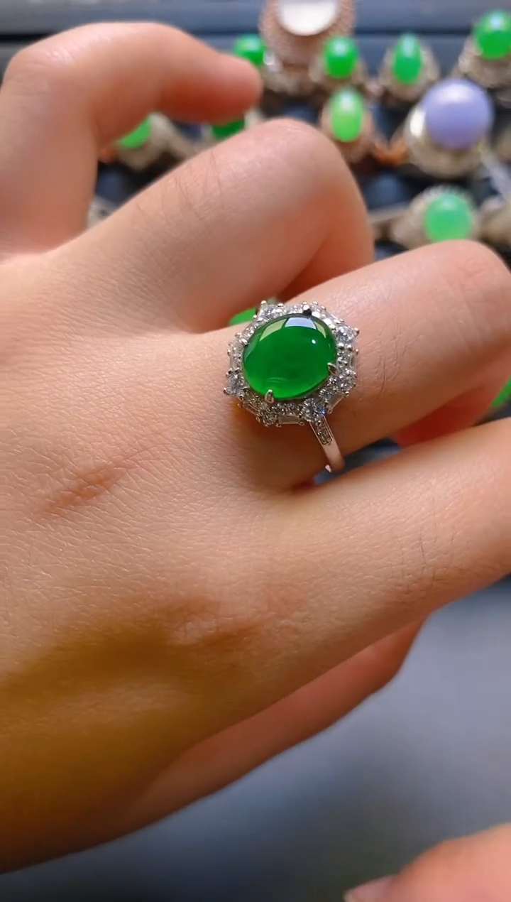 【闪购商品】翡翠耳饰银S925镶嵌天然A货翡翠1