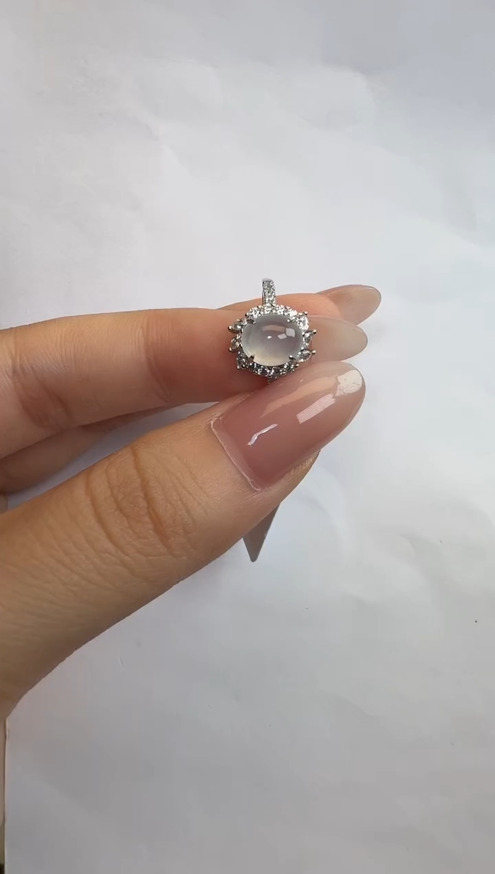 银S925镶嵌戒指翡翠通体925银镶缅甸A货翡翠戒指196