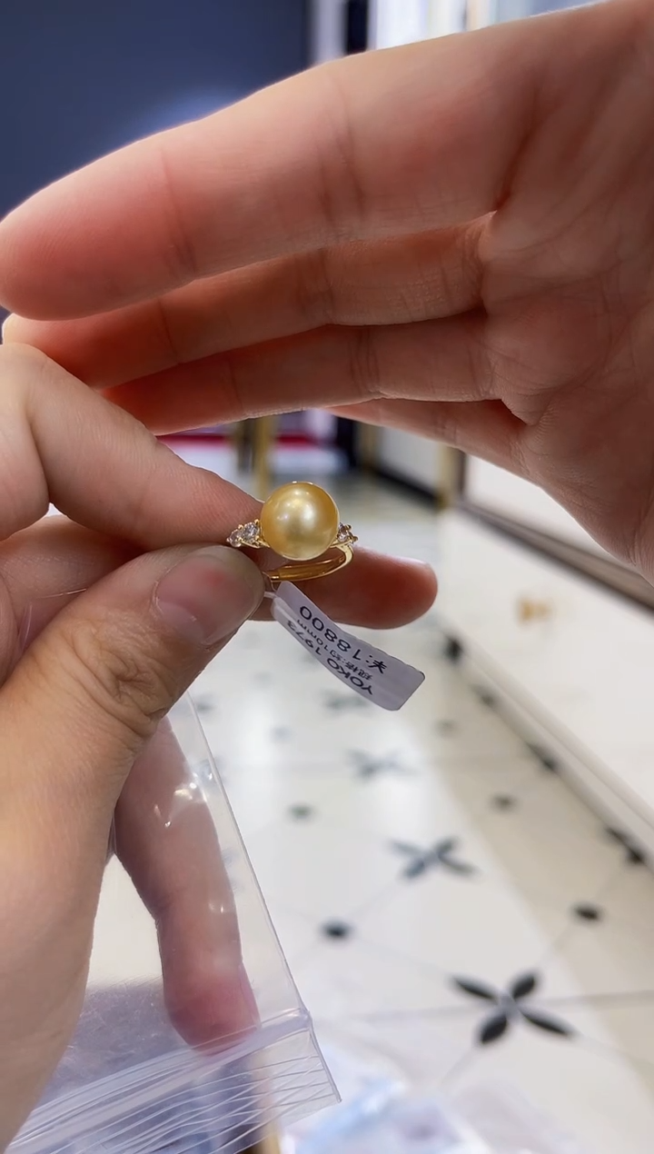 【闪购商品】海水珍珠戒圈银S925镶嵌金珠戒指