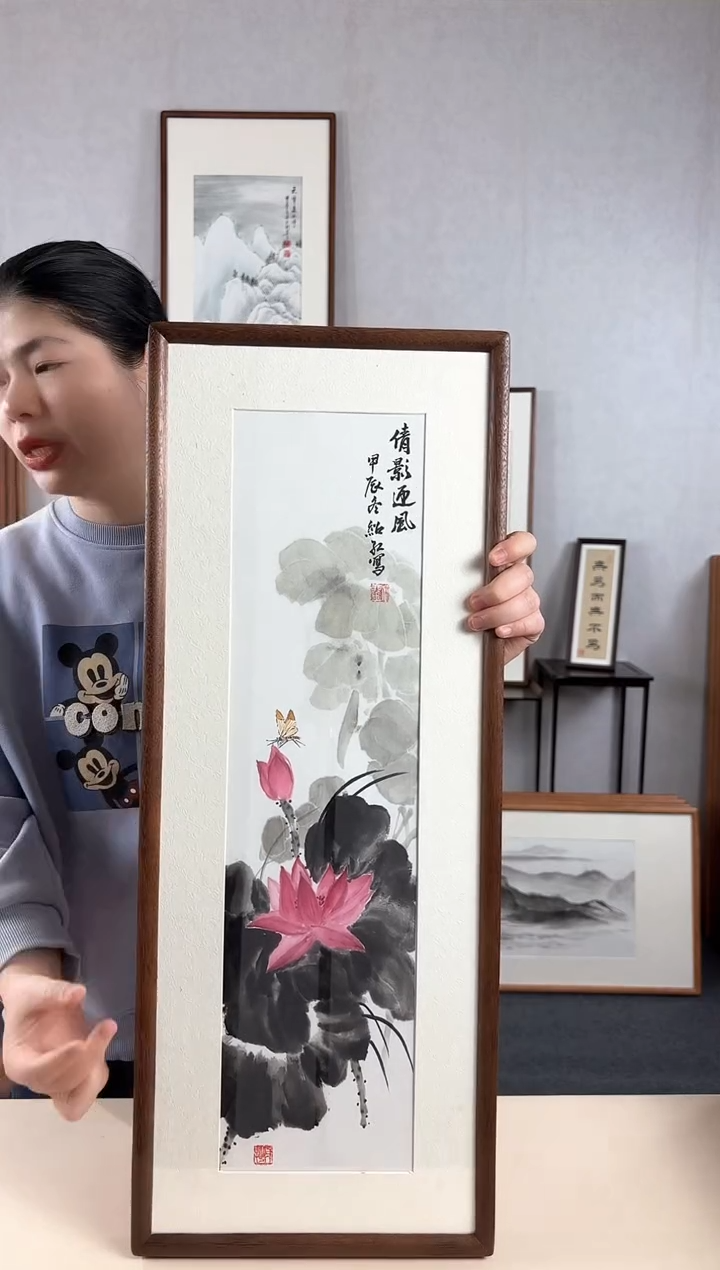 【闪购商品】国画手绘*荷花*28*72cm实木框