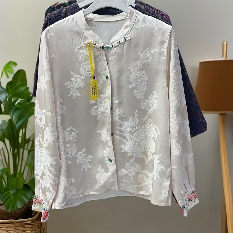 793【蚕丝 衬衫】撤柜兰花纹高端衬衫新中式国风刺绣提花百搭上衣
