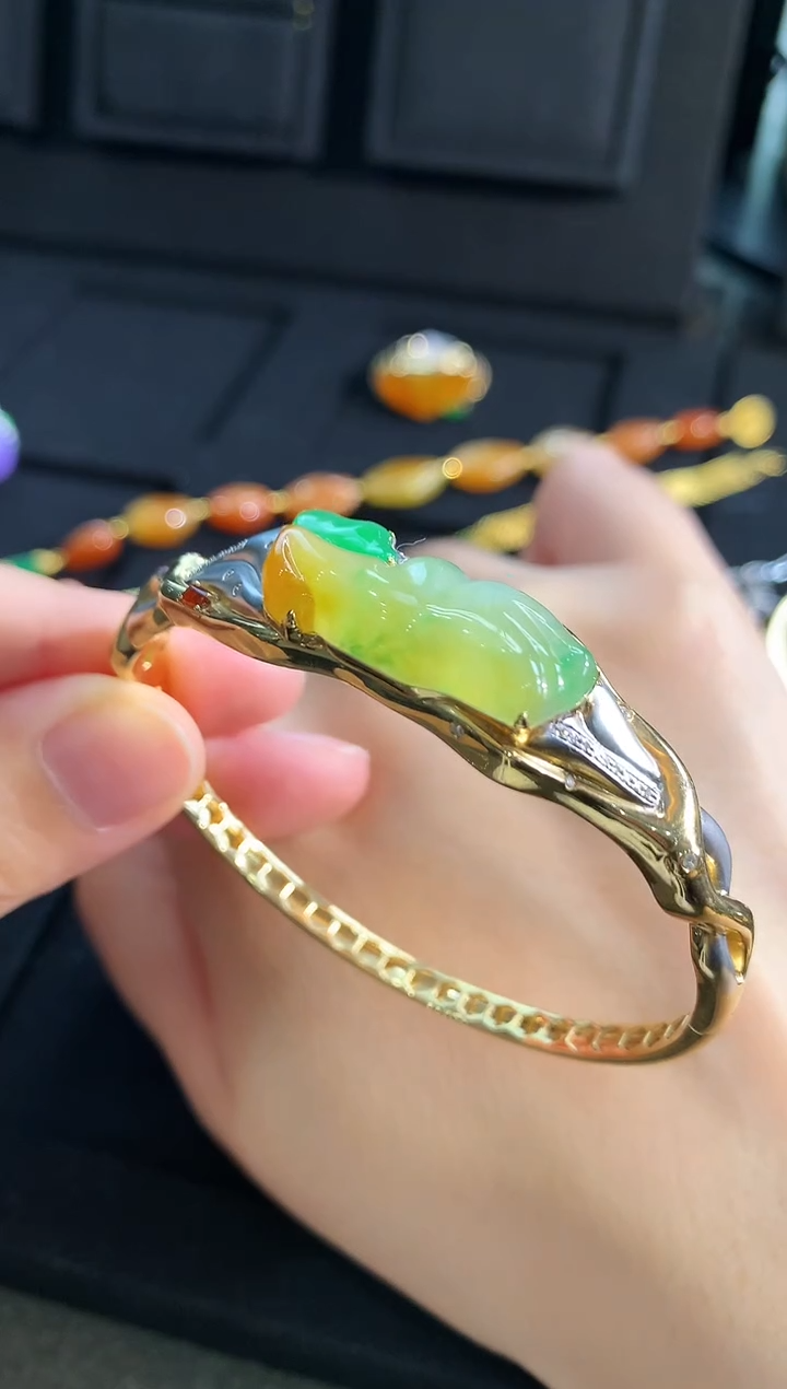 【闪购商品】翡翠手镯18K金镶嵌手饰