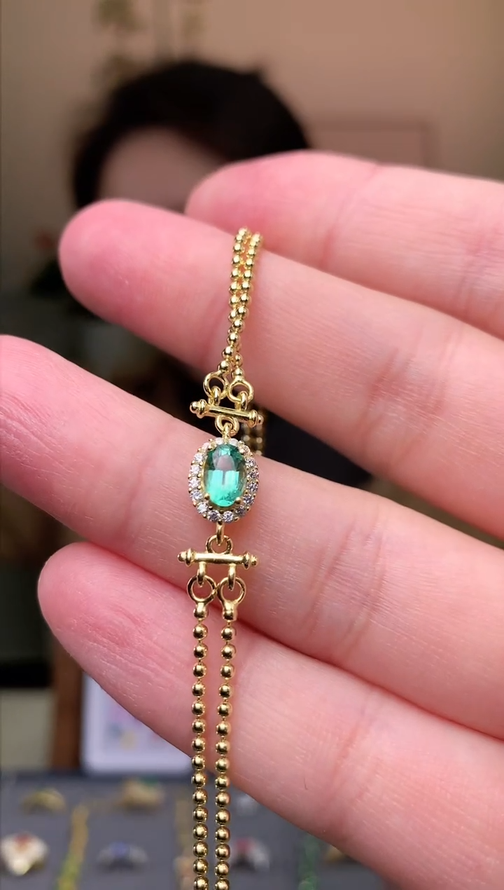 【闪购商品】祖母绿手链银S925镶嵌手链