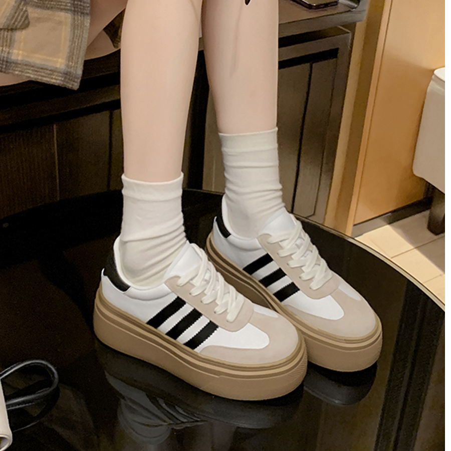 小码313233厚底增高8厘米休闲鞋女加绒豹纹德训鞋内增高真皮板鞋