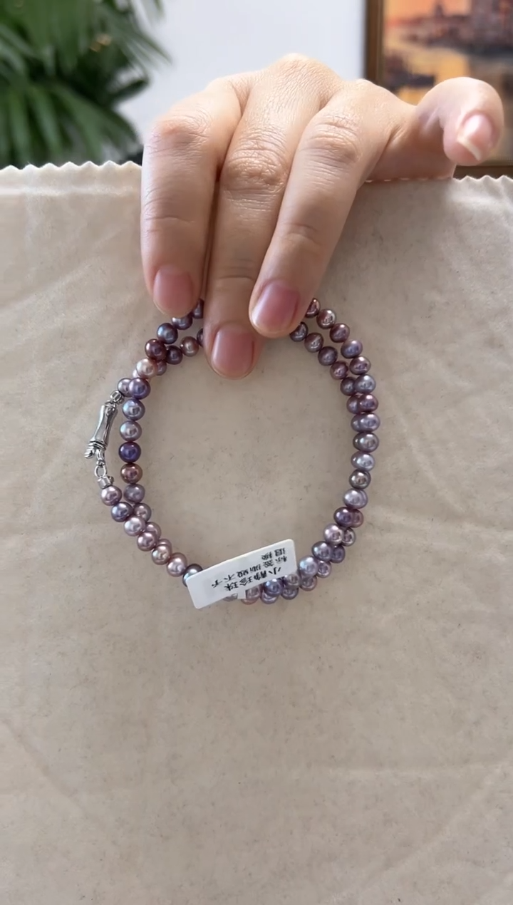 【闪购商品】淡水珍珠项链银S925镶嵌5-6紫色项链