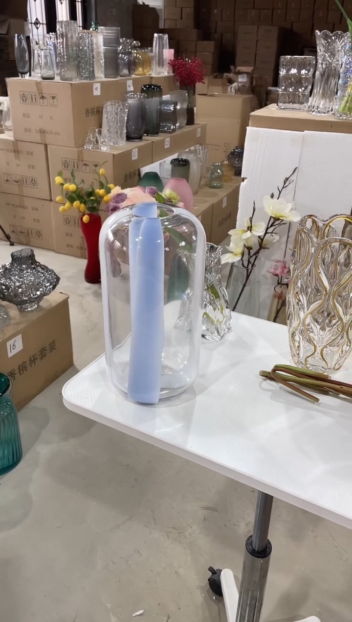 【闪购商品】无铅玻璃蓝白大肚花瓶