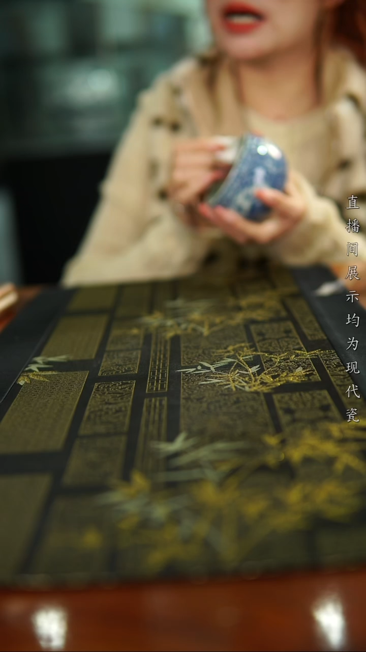 盖碗瓷9*6柴窑青花开窗四季花卉三才盖碗