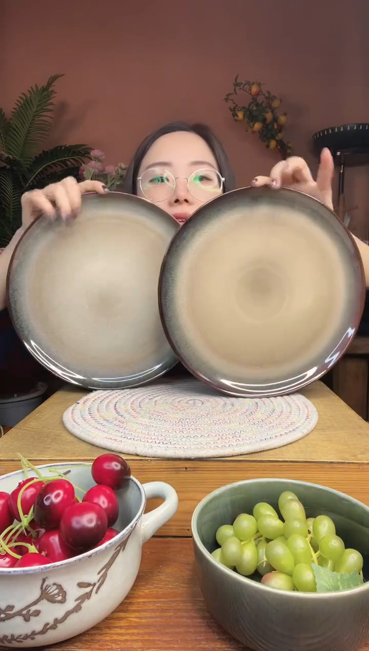 陶瓷11英寸窑变釉大盘 2件 微瑕疵