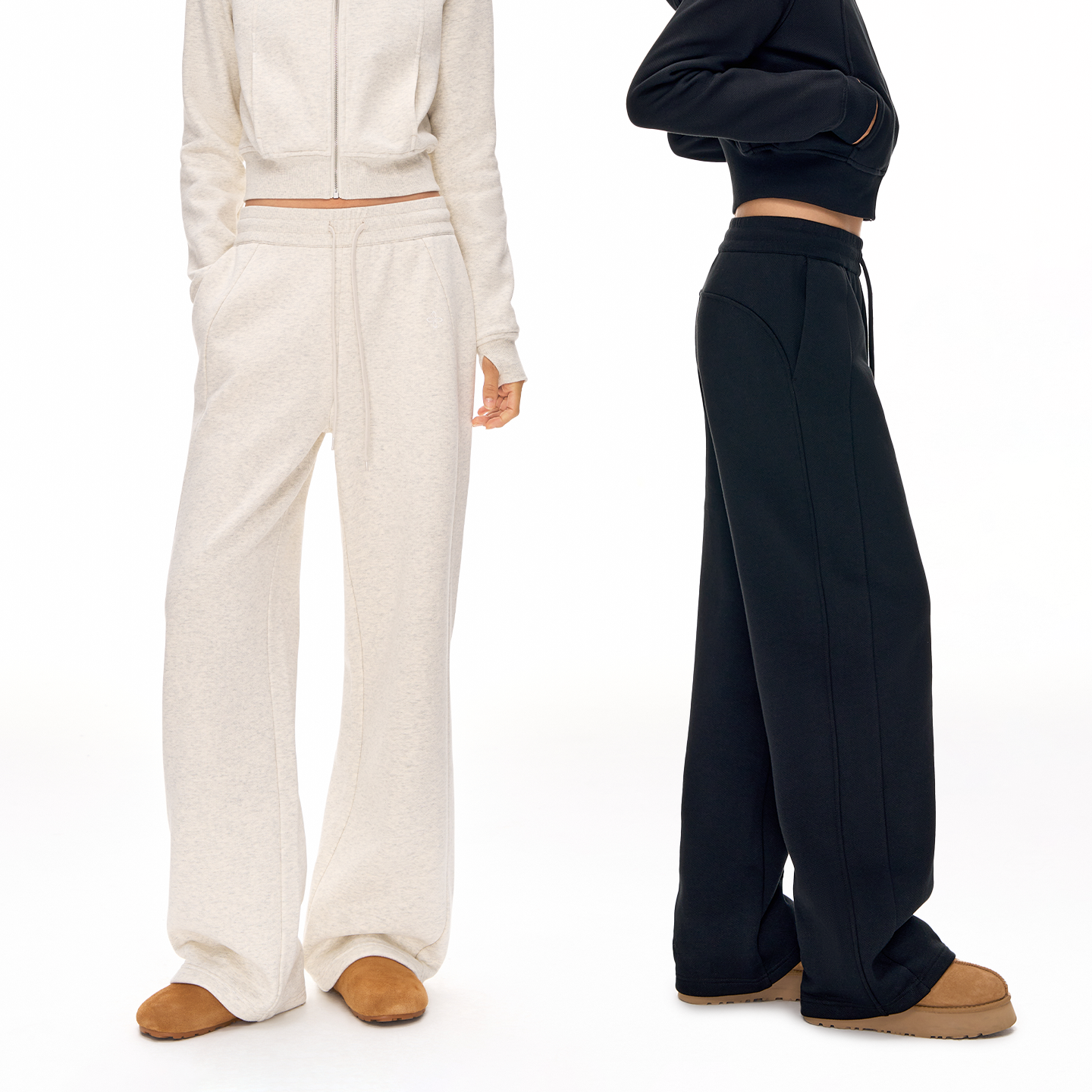 CLIMAX VISION短款收腰加绒立体剪裁直筒卫裤