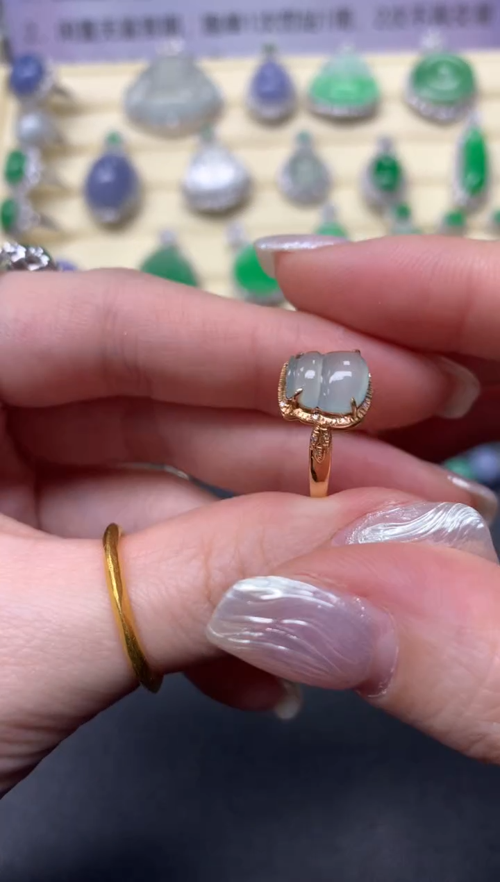 【闪购商品】翡翠戒指18K金镶嵌戒指|1200+120