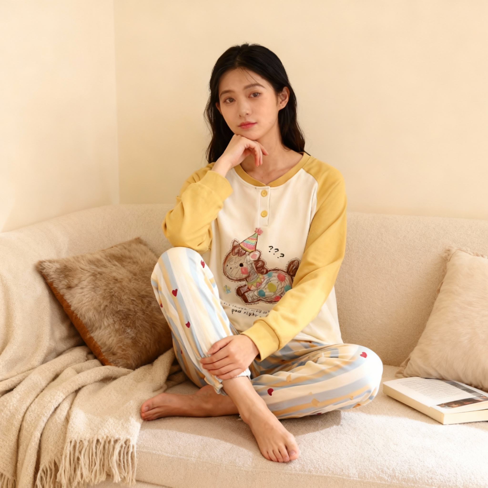 睡衣女冬季新款爆款纯棉长袖长裤可外穿家居服套装（缤纷小马）