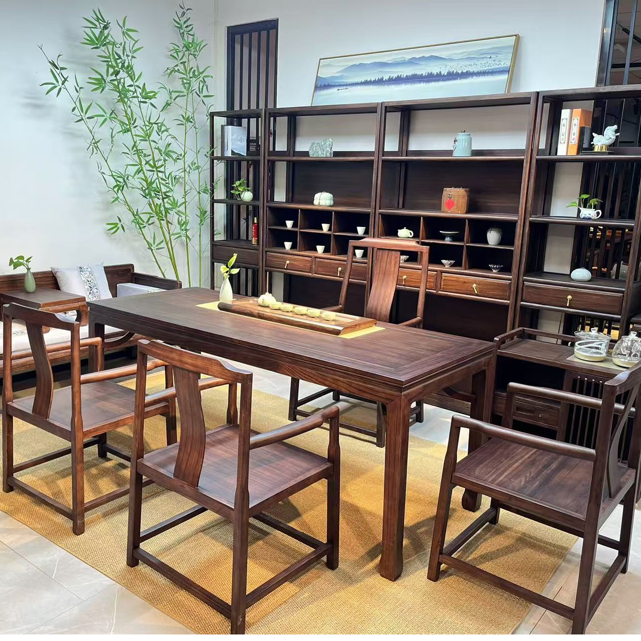 宋式美学新中式胡桃木实木书茶桌椅现代简约经典办公家用禅意一体