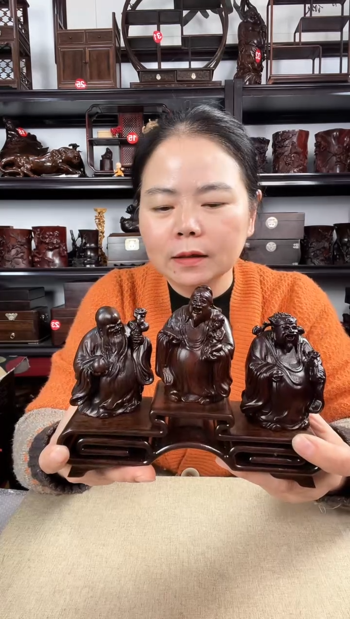 木老李红木工艺品三连+福禄寿