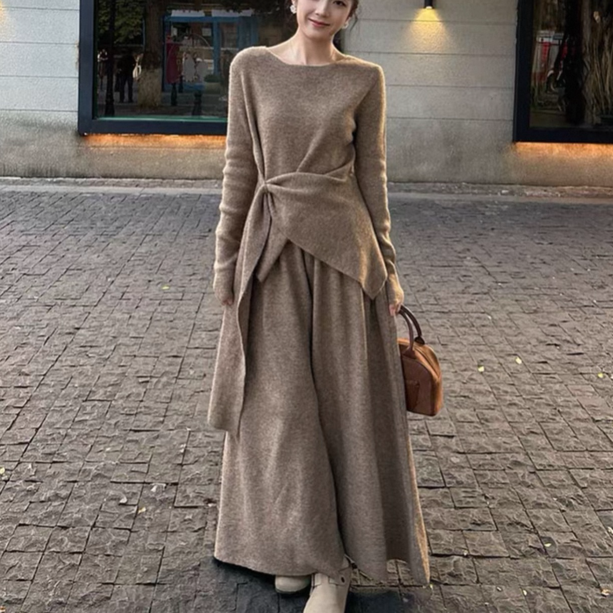 NICE圈圈/韩系不规则设计感针织毛衣+阔腿裤两件套套装A3637