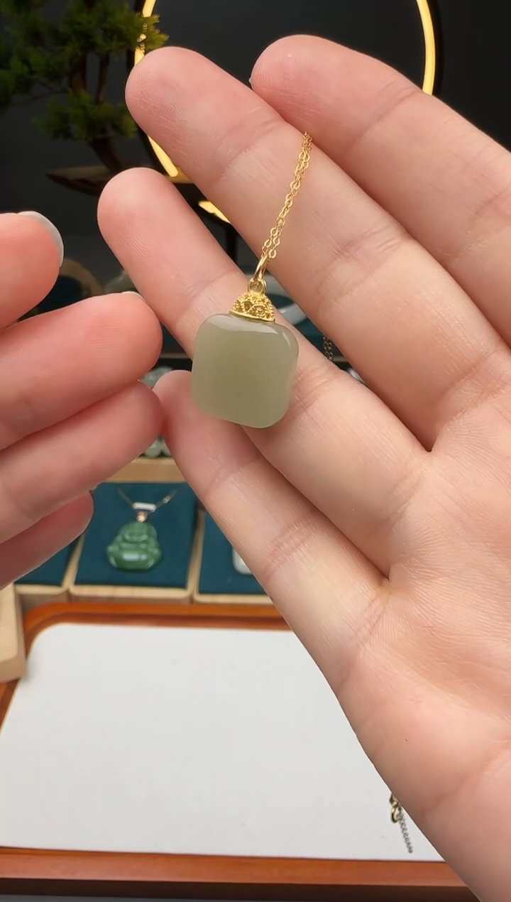 吊坠(不含链)银S925镶嵌和田玉和田玉无事牌吊坠