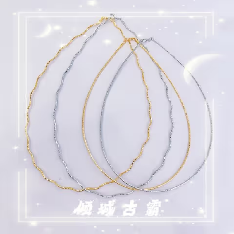 铜合金吊坠 金色银色小众项圈 波浪项圈 叠戴挂坠子项链 个性复古