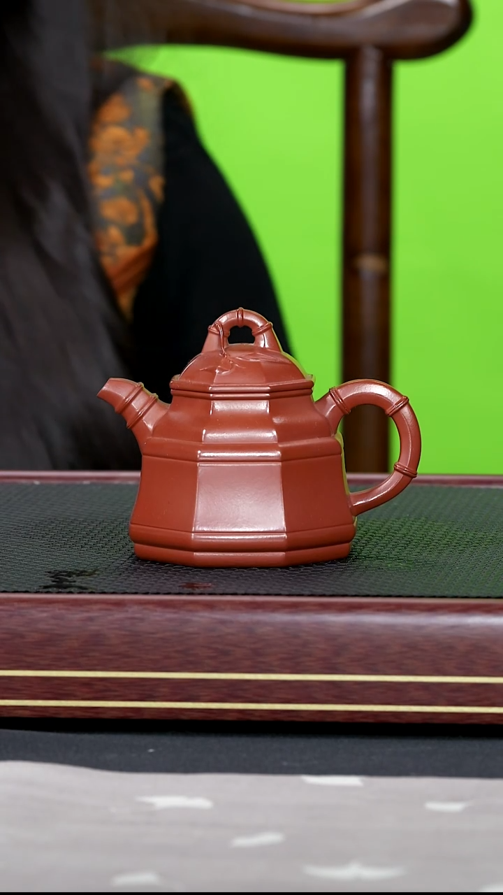 茶壶紫砂紫砂壶47金鼎吴记 六方竹鼎 朱泥 350cc