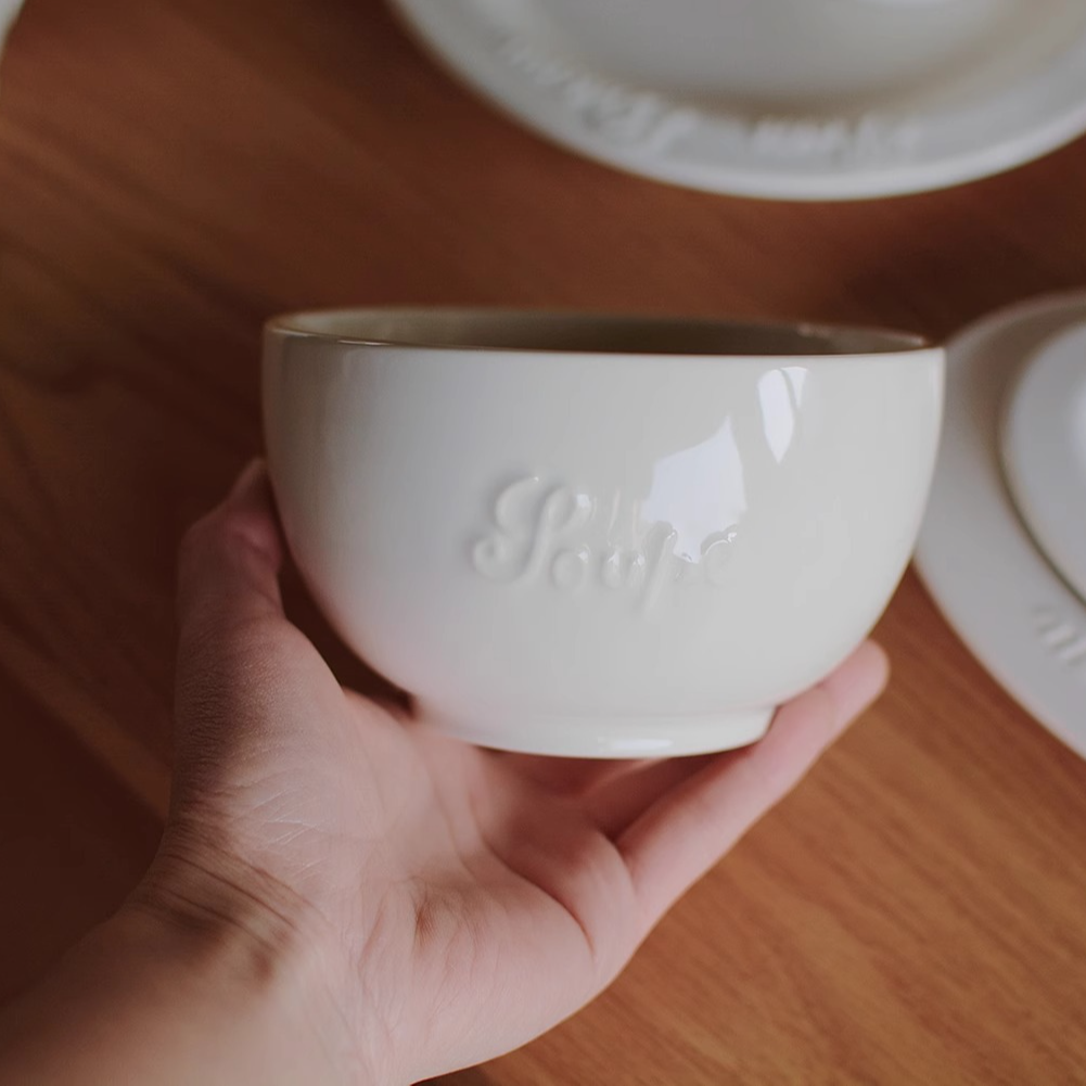 【瑕疵】Camus say法式白系列5英寸圆碗（双面浮雕）12.3×7.2cm 500ml