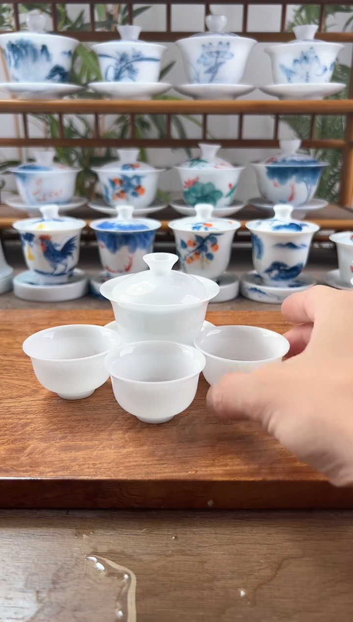 全品高冰纯白80ml三才盖碗+一口杯3个