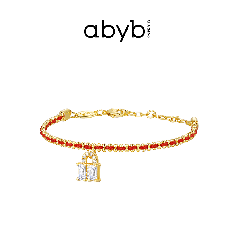 ABYBCHARMING 铜合金合成锆石手链 星光锁包红绳手链