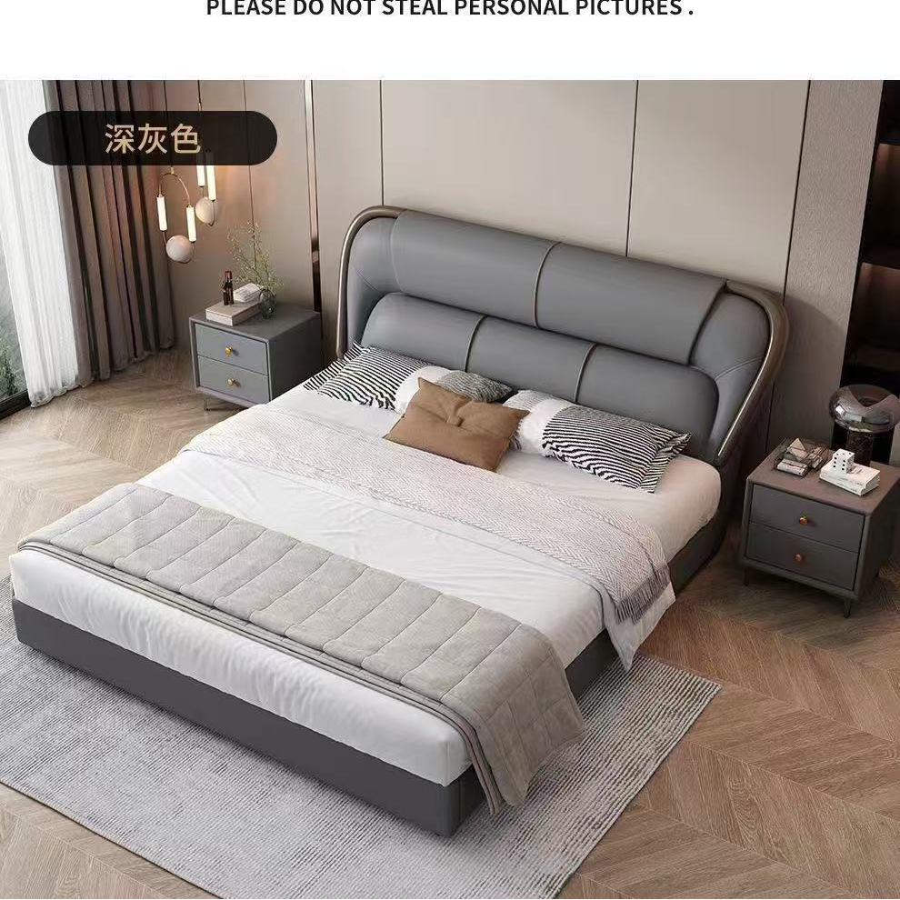 新款纳帕真皮轻奢意式双人床主卧床