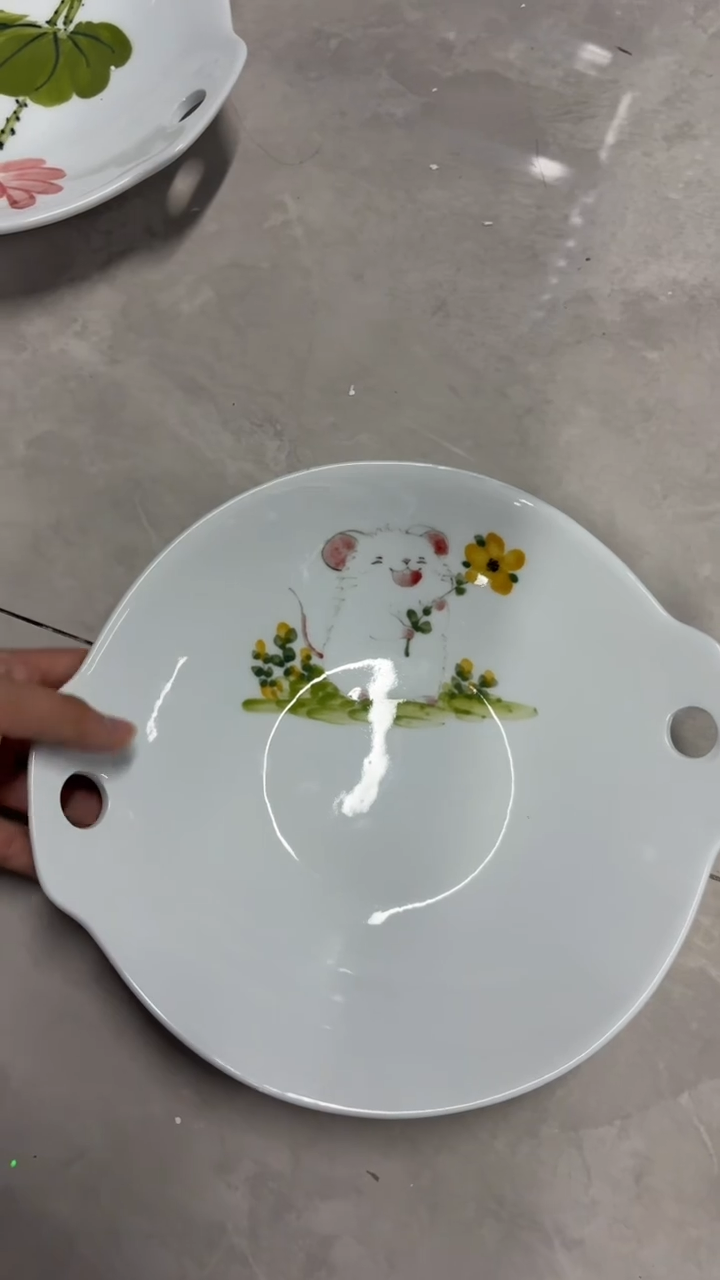 瓷片景德镇手绘釉中彩（食品级）双耳锅