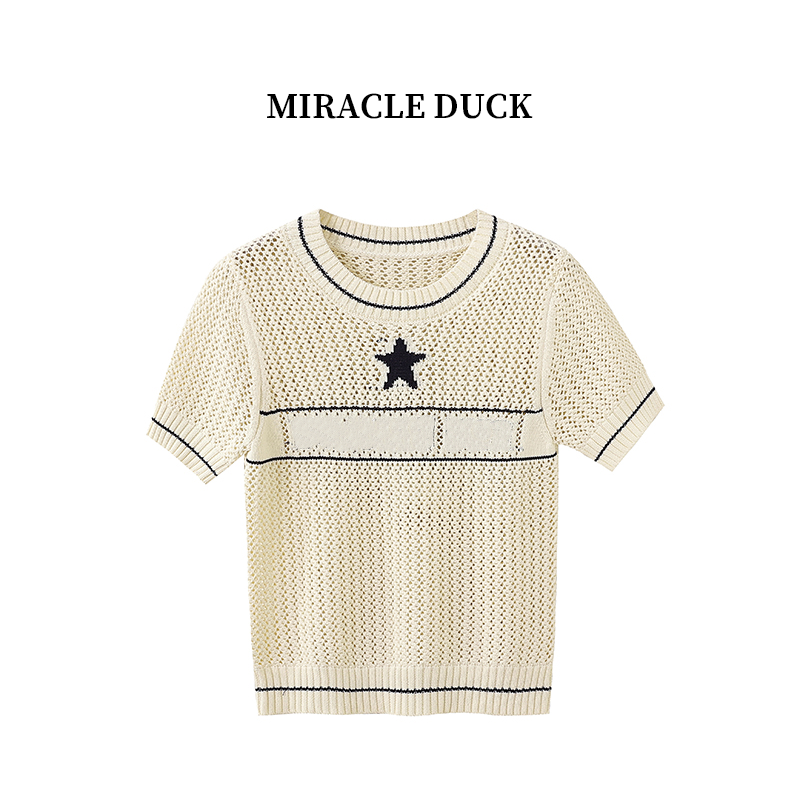 2号【自由之星】夏季法式圆领女装冰丝针织甜辣毛针织衫短袖C1634