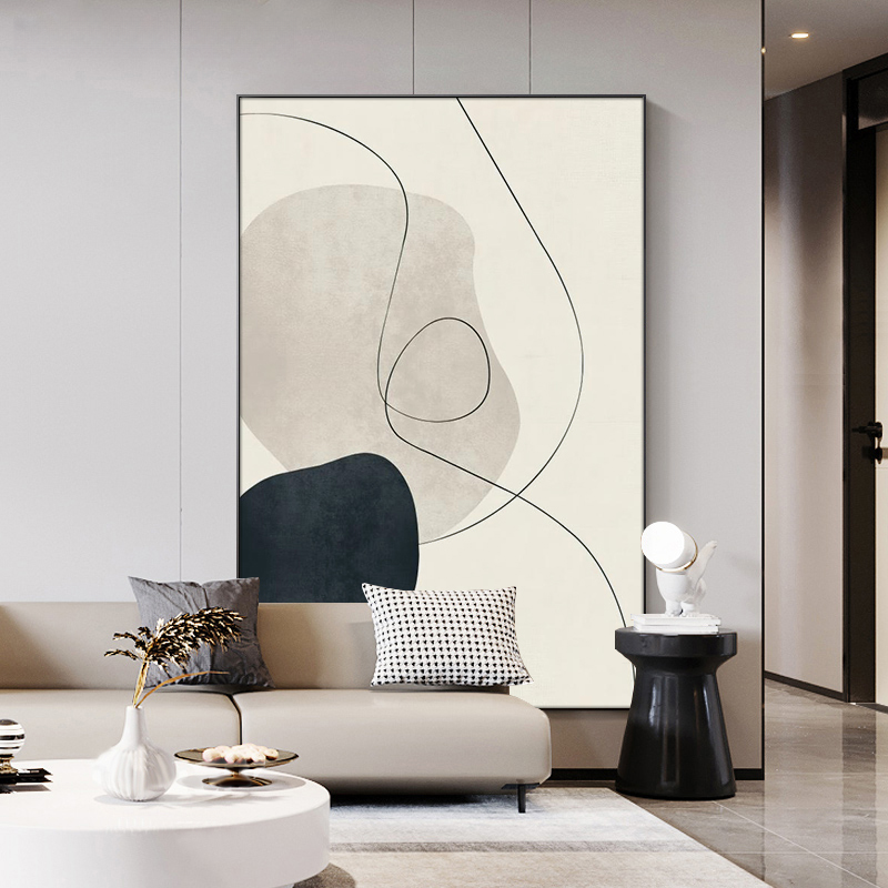 简约奶油系北欧风沙发背景墙抽象线条装饰画玄关过道挂画