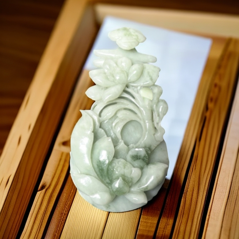 天然老油翠 知音颈饰 手工雕刻 诗情画意