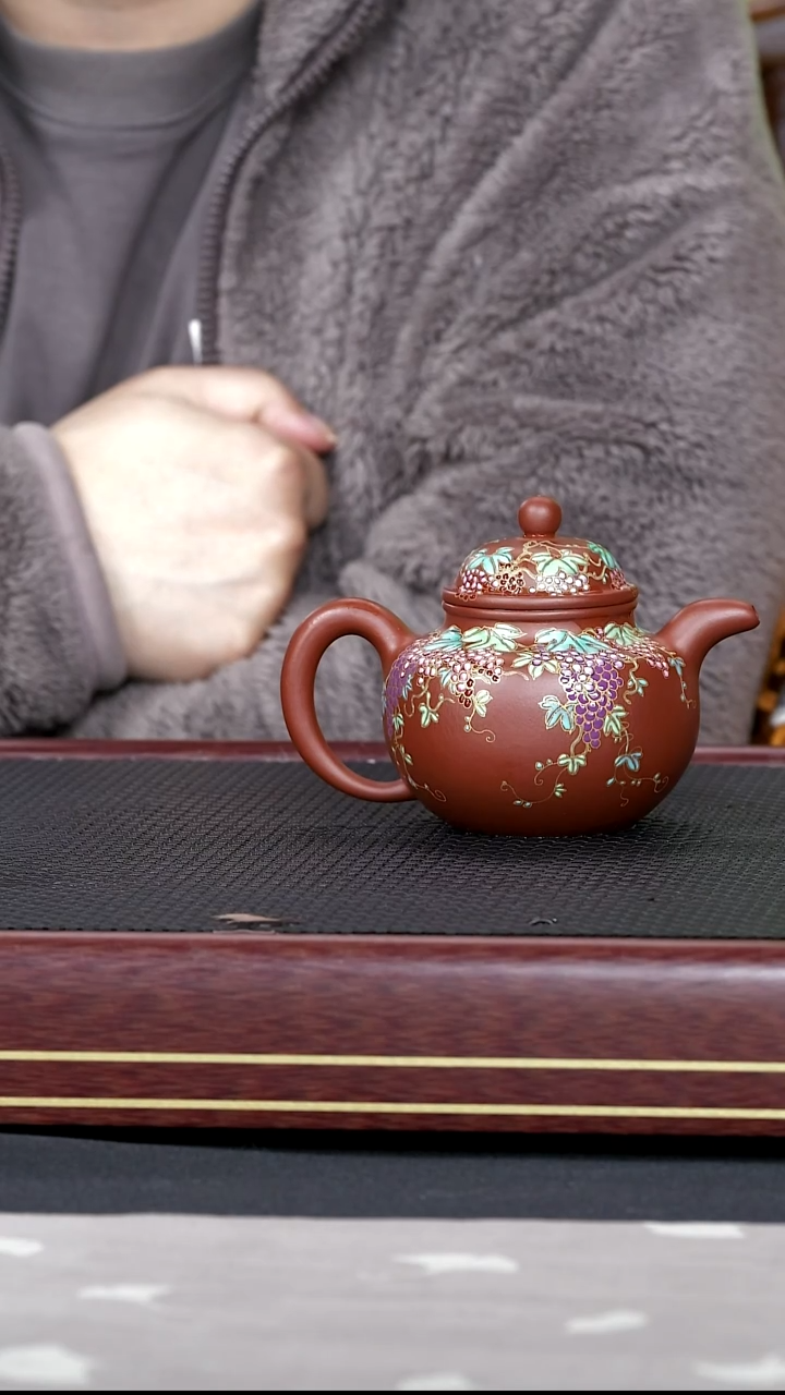 茶壶紫砂紫砂100 紫宗 珐琅彩掇球 朱泥 180cc