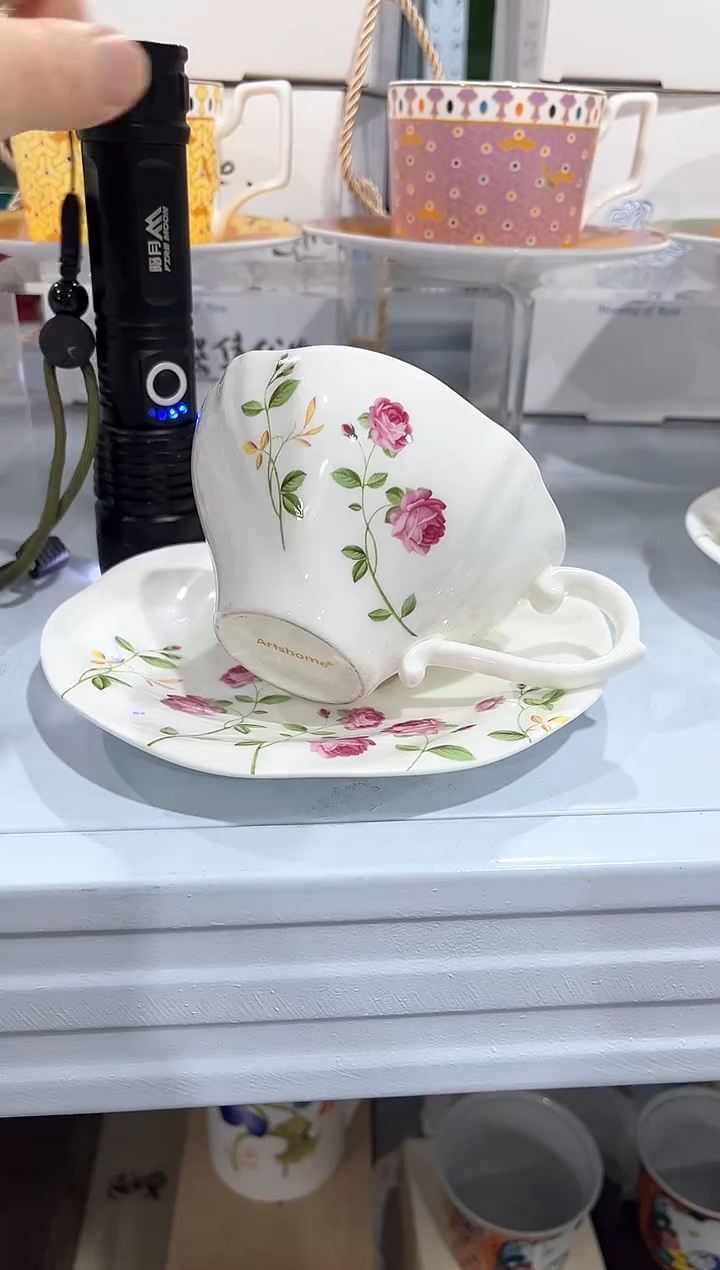 杯子骨瓷（简装）玫瑰咖啡杯碟一套+小勺