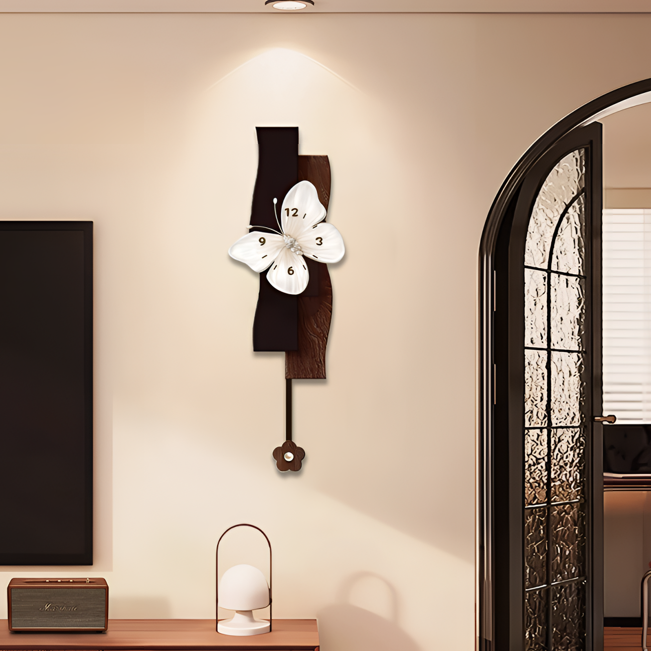 中古风蝴蝶钟表挂钟客厅高级感时钟挂墙餐厅挂表客厅布置家居饰品