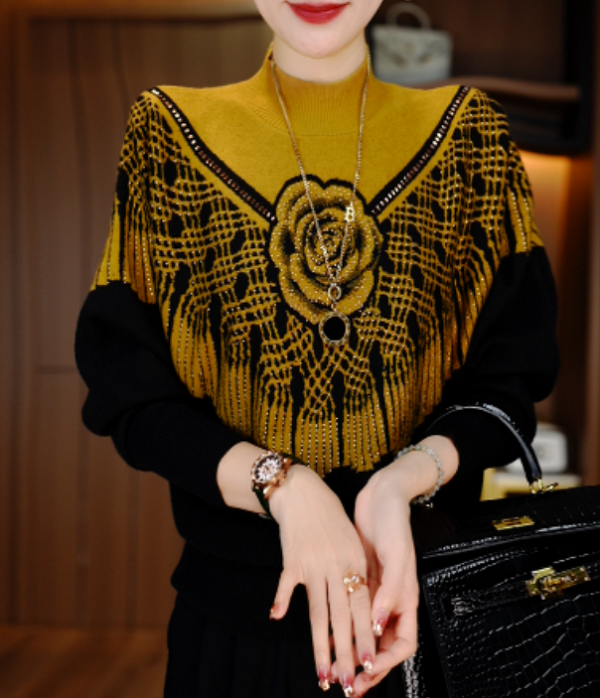 长袖毛衣女士印花抗起球时尚气质春秋新款常规款百搭V25L754